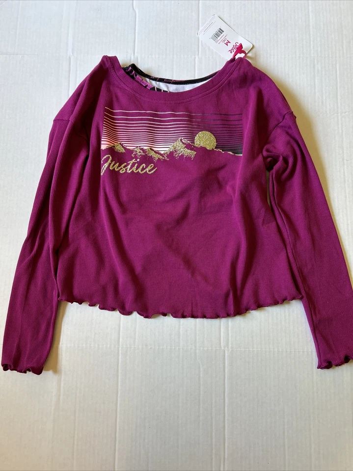 Girls Youth Justice 2-Fer Fly Away Long Sleeve Shirt with Sports Bra Size M/10