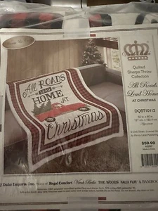 Red Pickup Truck Roads Home Christmas Virah Bella Quilted Sherpa Throw Blanket - Picture 1 of 3
