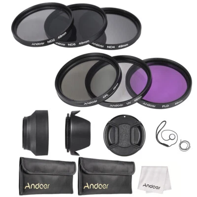 49mm +CPL+FLD+(2/4/8)Lens Filter Kit+Lens /Hoods+ Kit  E0D2 - Image 1 of 4