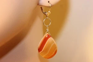 Beautiful Hand Made Agate Earrings, Sterling Silver, USA, Free Shipping - Foto 1 di 7
