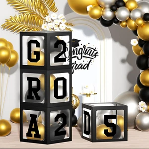 Graduation Decorations 2025, 4 Pcs Black Graduation Balloon Boxes with 20 Pcs Ba - Picture 1 of 12