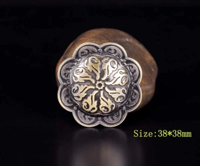 5pc 38*38MM Gothic Celtic Engraved Flower Antique Brass Nickel Conchos Screwback - Image 1 of 4