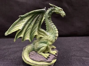 Green Flying Dragon Rock Fantasy Figurine 4.25” X 4” Mythical Gothic Medieval - Picture 1 of 6