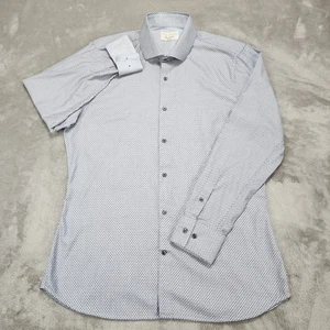 Ted Baker Endurance Shirt Mens 16.5 34/35 Blue White Geometric Dress Slim Fit - Picture 1 of 10