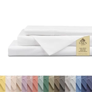 100% Cotton Percale Sheets Twin Size,Snow White, Deep Pocket, 3 Pieces Set - ... - Bild 1 von 6