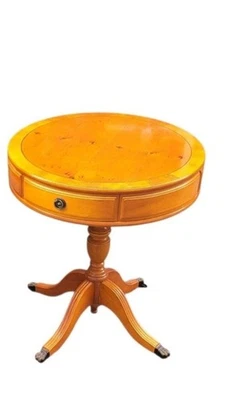 Vintage Drum Table Double Drawer Claw Feet Round Side Table Height 51cm - Image 1 of 4
