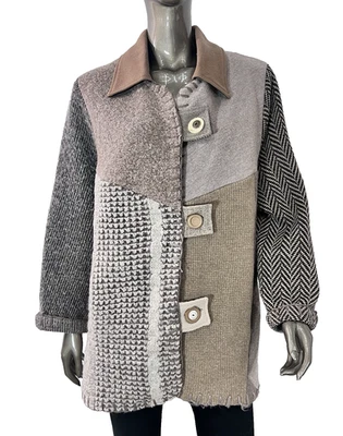 Baabaazuzu Chaqueta Mujer Grande Lana Largo Suéter Abrigo Marrón Retazos Foto 1 de 4