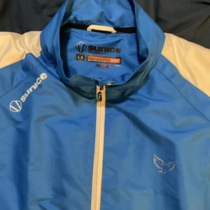 Sunice Golf Jacket Mens Large Blue White Zip Up Wind Rain Outdoor Activewear - Picture 1 of 6