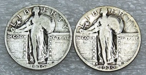 1930 P + 1930-S Standing Liberty Silver Quarter Nice luster lot of 2 coins #Q175 - Picture 1 of 2