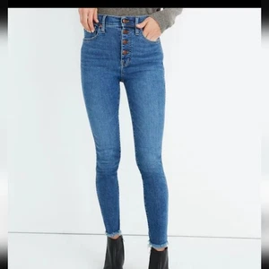 Madewell 10" High Rise Skinny Button Fly Raw Hem Classic Blue Denim Size 32 T - Picture 1 of 10