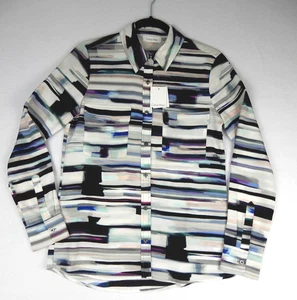 Calvin Klein abstract blouse Multicolor striped button down shirt Women's XS NWT - Picture 1 of 10