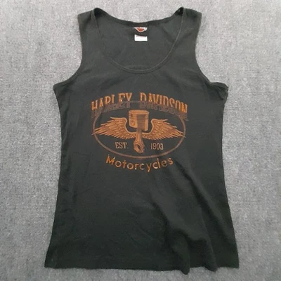 Harley Davidson Майка женщин XL черный Daytona Beach поршень крылья мотоциклов - Изображение 1 из 4