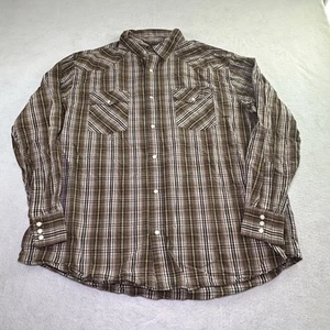 Vintage Men Long Sleeve Pearl Snap Button Shirt Western Style Size XXL Brown - Picture 1 of 5
