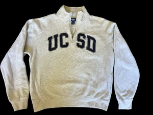 UC San Diego Sweatshirt Men’s L 1/4 Zip Grey Side pockets Cotton College GUC - Picture 1 of 4