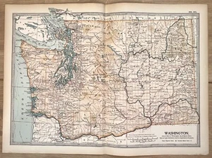 WASHINGTON US State Map - Original Antique Encyclopaedia Britannica c 1900 - Picture 1 of 1