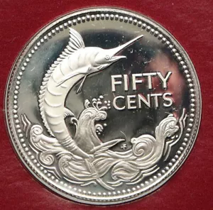 1978 BAHAMAS UK Queen Elizabeth II Marlin Proof Silver Coin 50 Cents Coin i93044 - Picture 1 of 3
