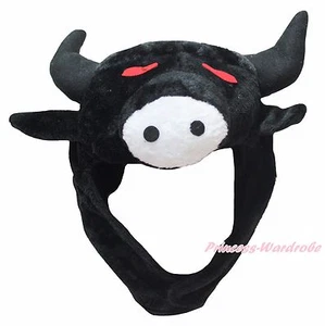 Xmas Halloween Black Buffalo Bull Cow Ox Cattle Party Costume Warm Hat Headgear - Picture 1 of 1
