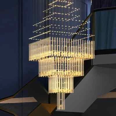 Luxury Crystal Chandelier Staircase Pendant Lamp Villa LED Light Hotel Lighting - Image 1 of 4