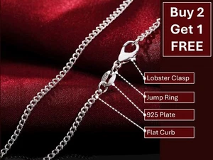 Flat Curb Necklace | Silver Finish | 2mm Thin Chain | Buy 2 Get 1 Free! - Picture 1 of 4