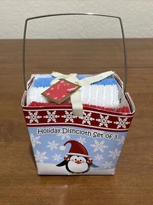 Holiday Kitchen Dishcloths Towels Set of 3 Penguin Take Out Box Christmas Gift - Picture 1 of 12