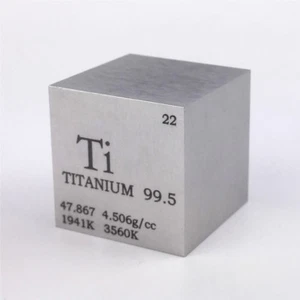 1 inch 25.4mm Titanium Metal Cube 74g 99.5% Engraved Periodic Table of Elements - Picture 1 of 3