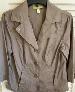 Womens Sigrid Olsen Brown Taupe Cotton Blazer 3/4 Sleeve Jacket Size 10 - Picture 1 of 8