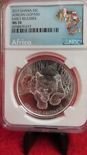 2017 GHANA African Leopard ANIMALS Genuine Silver 5 Cedis Coin NGC MS70 African