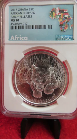 2017 GHANA African Leopard ANIMALS Genuine Silver 5 Cedis Coin NGC MS70 African Cover