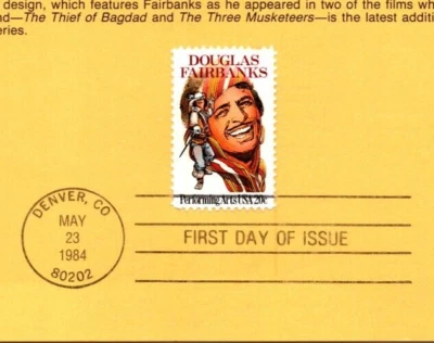 USPS FDC Souvenir Sheet Douglas Fairbanks $0.20 Commemorative Stamp Scott #2088 - Image 1 of 2