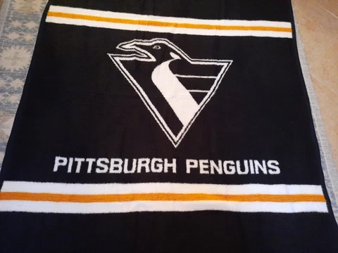 Vintage NHL Pittsburgh Penguins Fleece Blanket Made In USA Biederlack Reversible Cover