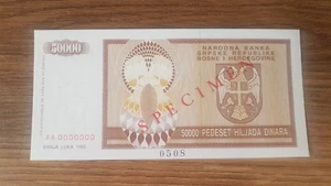 BOSNIA AND HERZEGOVINA - 50 000 dinars 1993 - SPECIMEN - Picture 1 of 2