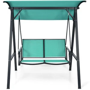 Patio 2-Person Outdoor Porch Swing Chair W/ Adjustable Canopy Turquoise - Picture 1 of 9