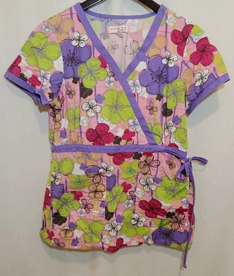 Koi By Kathy Peterson Women's Scrub Top Size Small S Purple Pink Green Floral - Image 1 of 4
