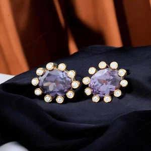 925 Sterling Silver 8x6 mm Oval Shape Alexandrite Stud Earrings Women Jewelry - Picture 1 of 7