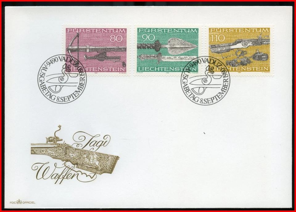 Liechstenstein First Day Cover(FDC) - Hunting Weapons - Stamps #691-3 1980 - Image 1 of 1