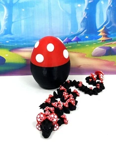 3D Printed Dragon with Egg, 12" Articulated Black Mushroom Fidget Dragon Toy - Picture 1 of 8