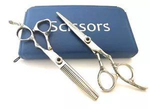 Professional Silver Titanium Barber Stylist Scissors Shears Japan Steel Set - Picture 1 of 2