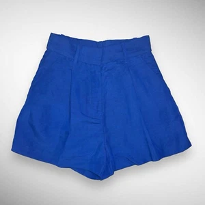 H&M Royal NWT! Blue High Rise Linen-Blend Bermuda Shorts Size 2 - Picture 1 of 8