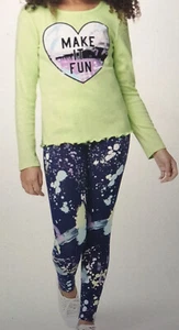 Justice Girls Size S 7-8 Make It Fun Paint Splatter Top/Leggings Lime Green NWT - Picture 1 of 9