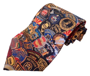 Ralph Marlin State Police Patches Men's Necktie USA Designer Multi-Color Tie - Picture 1 of 9