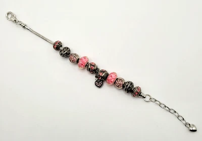 Dijes Pulsera Tono Plata Inspirado en Amor Rosa Dijes Cristales 7 Pulgadas con Extensor Foto 1 de 4