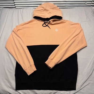 Neff Hoodie Mens Large Peach Black Colorblock Pullover Sweatshirt Logo Skate - Image 1 of 4