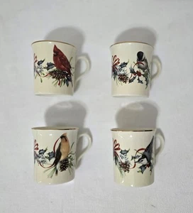 NIB Lenox Winter Greetings 4 Piece Mug Set -Carindal Waxwing Nuthatch Chickadee  - Picture 1 of 14