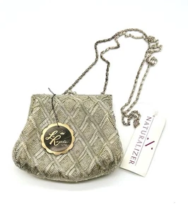 Vintage La Regale Perlen Abendtasche mit Kettenriemen Silber Schultertasche - Bild 1 von 10