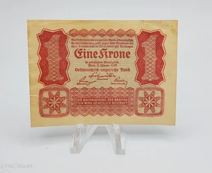 1922 Austria 1 Krone Old Vintage Paper Money Banknote Currency Note Pick 73 - Picture 1 of 2