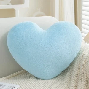 Heart Shaped Throw Pillow Faux Rabbit Fur Mini-13.8"x9.8", Blue - Picture 1 of 6