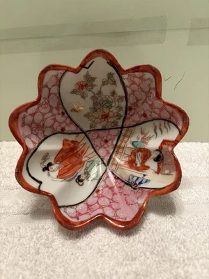 Antique JAPANESE SAMURAI & GEISHA Gold Fan Panel Bowl Hand Painted ▬ 2/8 ❤️m17 - Image 1 of 3