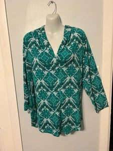 NUEVO CON ETIQUETAS JM Collection Tear Drop Multi Paisley Cuello en V Top con Manga 3/4 Talla Grande 1X - Imagen 1 de 3