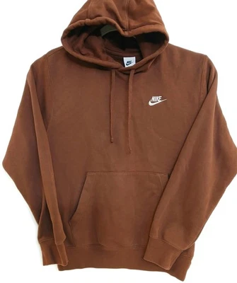 Nike Hoodie Mens Small Brown Club Fleece Pullover Swoosh Embroidered Sweatshirt - Image 1 of 4