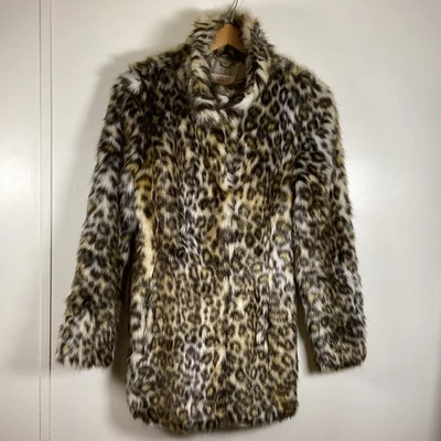 Eliza J Leo Faux Fur Coat Women's Size XS Leopard Hidden Button Lined Pockets - Image 1 of 4